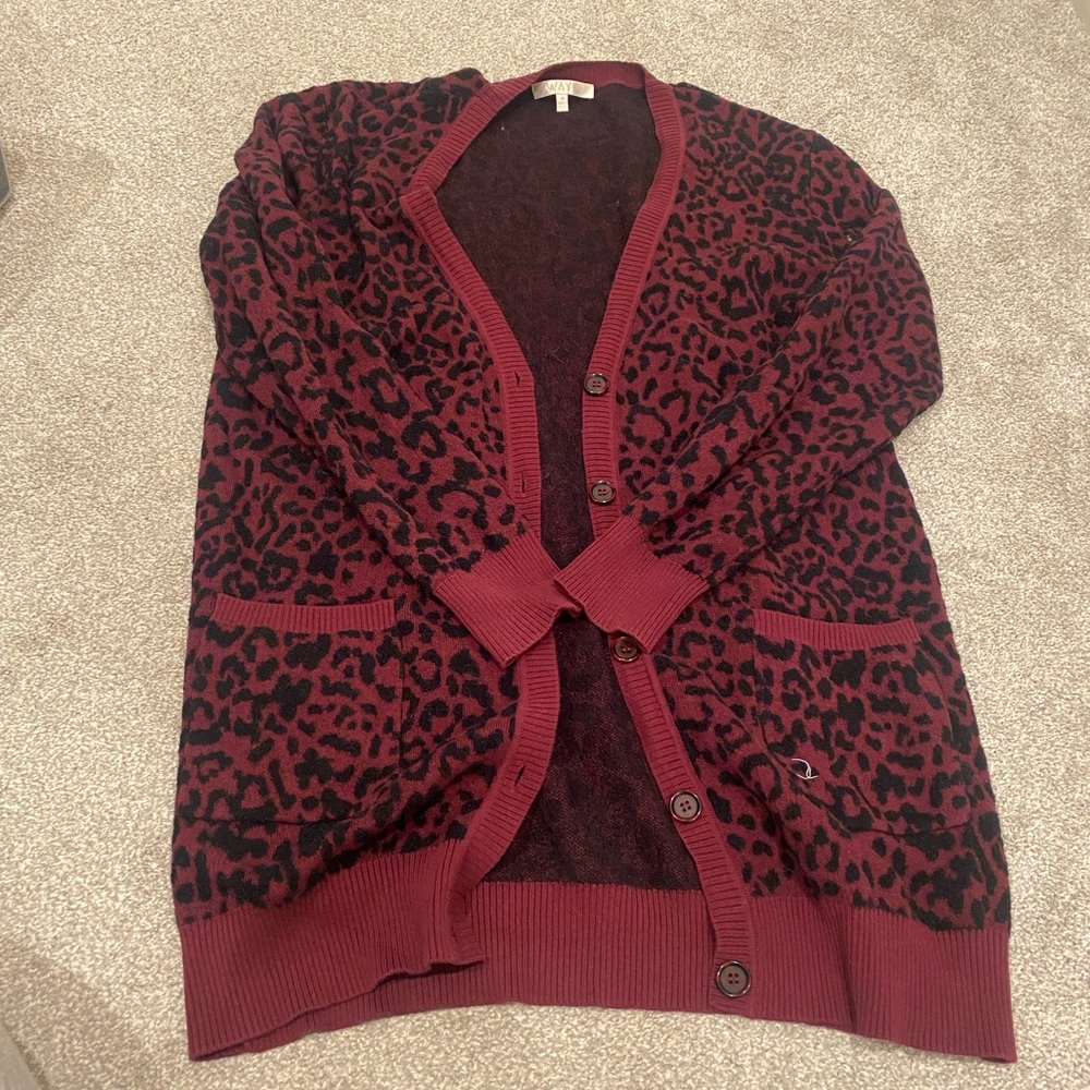 Burgundy cheetah cardigan. Size medium
